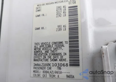 2009 Nissan Altima 2.5 из США, поврежденный, VIN 1N4AL21E69C103068